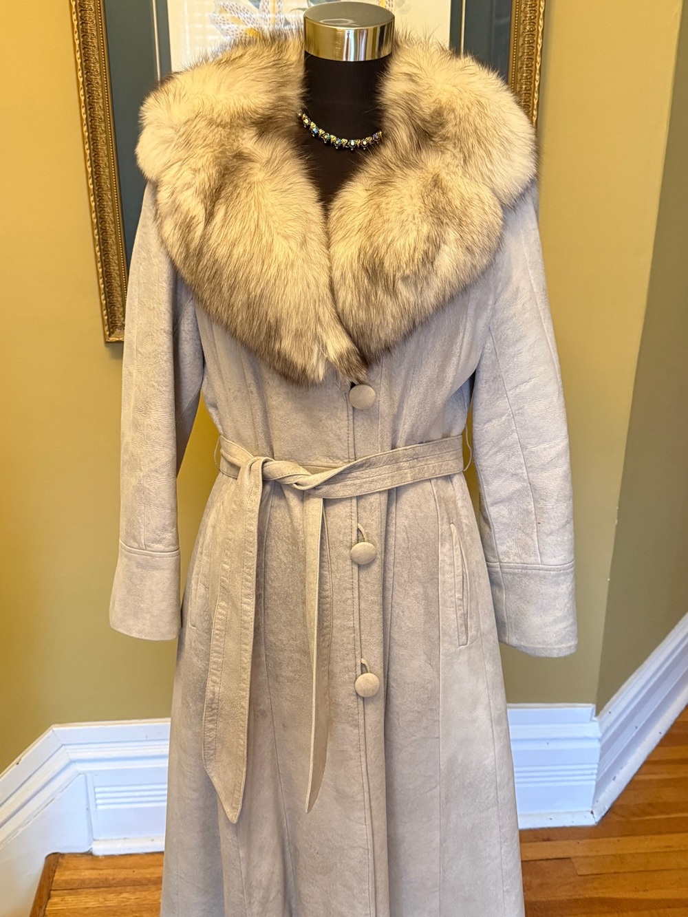 70’s suede coat with fox fur collar